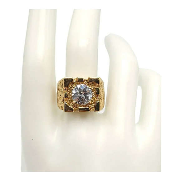 Faceted Cubic Zirconia Ring Textured Gold Tone Overlay Size 9 Vintage - Picture 1 of 5